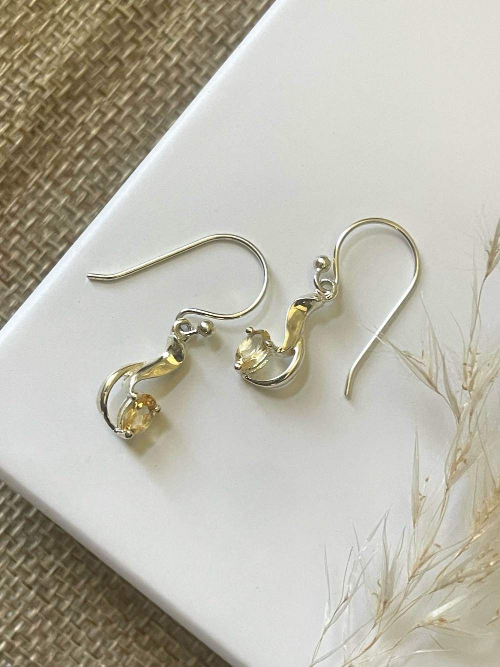 925 sterling silver citrine dangle earrings VIBES easy on ears! 1 inch